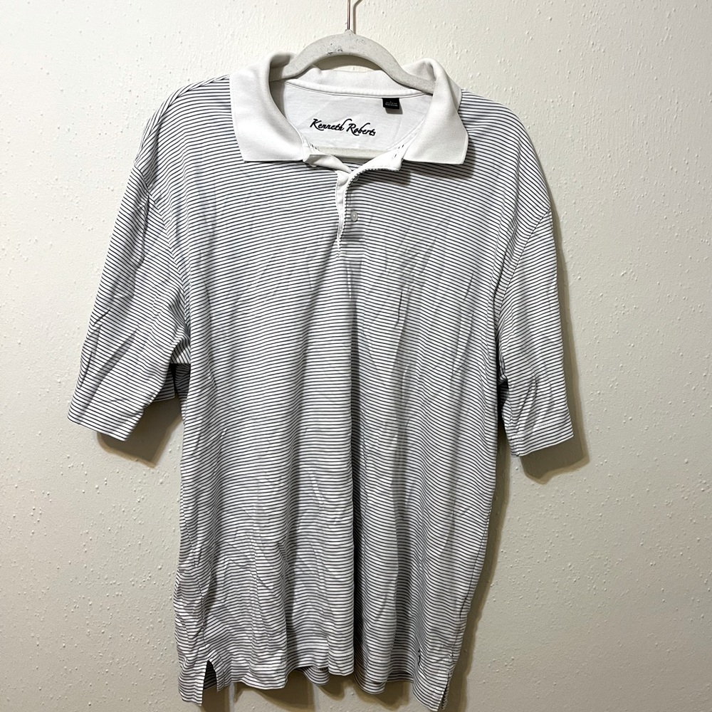 Kenneth Roberts White and Gray Golf Mens Polo